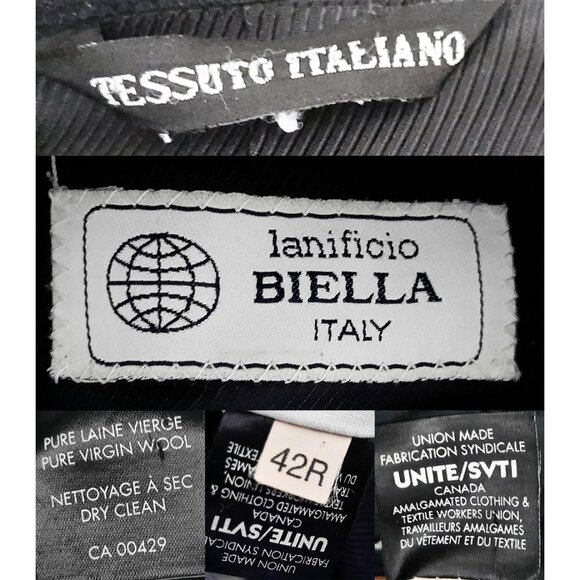 Vintage navy blue Lanificio Biella Italy pure virgin wool oversized blazer - Picture 9 of 9